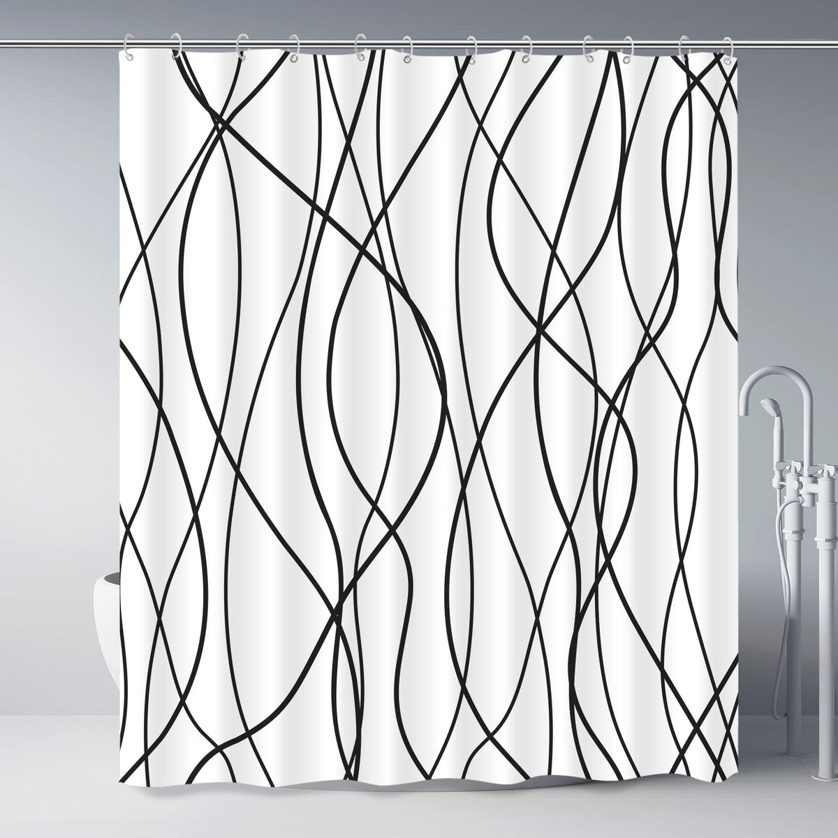 Striped Shower Curtain for Bathroom, Grey White, 72" W x 72" L