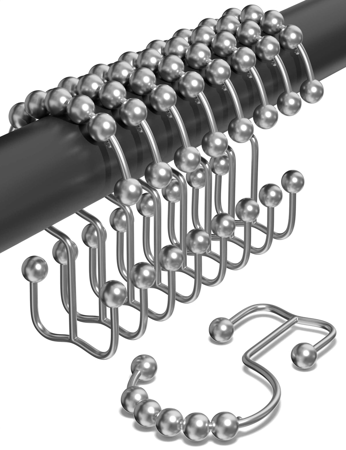 Rust Proof Shower Curtain Hooks, Stainless Steel Curtain Rings, Pack of 12