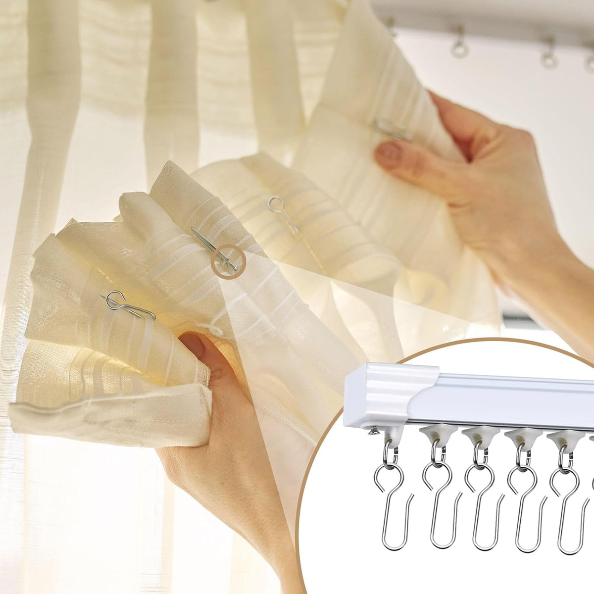 Metal Curtain Track Hooks S Shaped Small Curtain Hook 60Pcs Drapery Hook Pins Curtains Wire Hooks for Ceiling Curtains Drape Track
