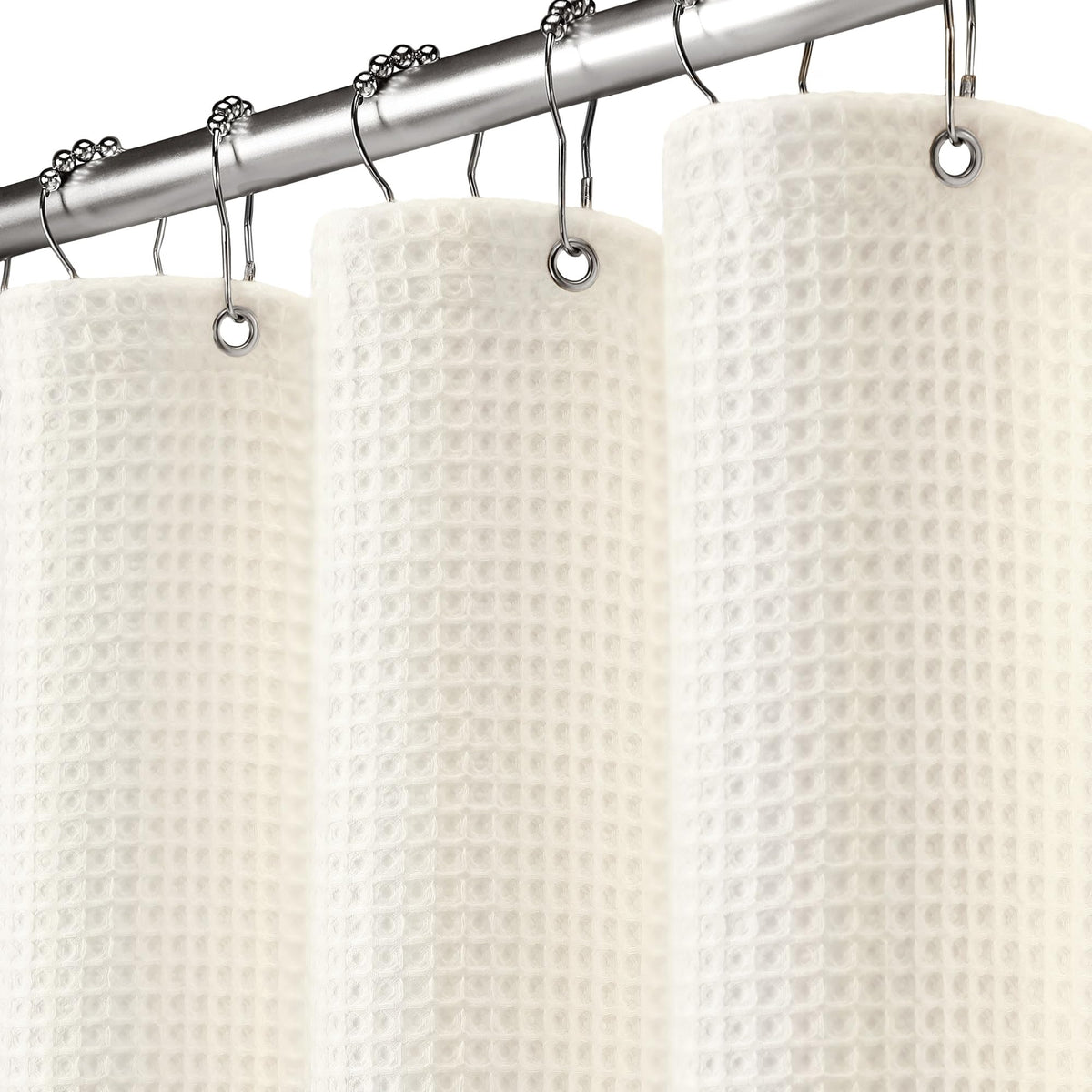 White Waffle Weave Shower Curtain Heavyweight Cotton Fabric 72Wx72L