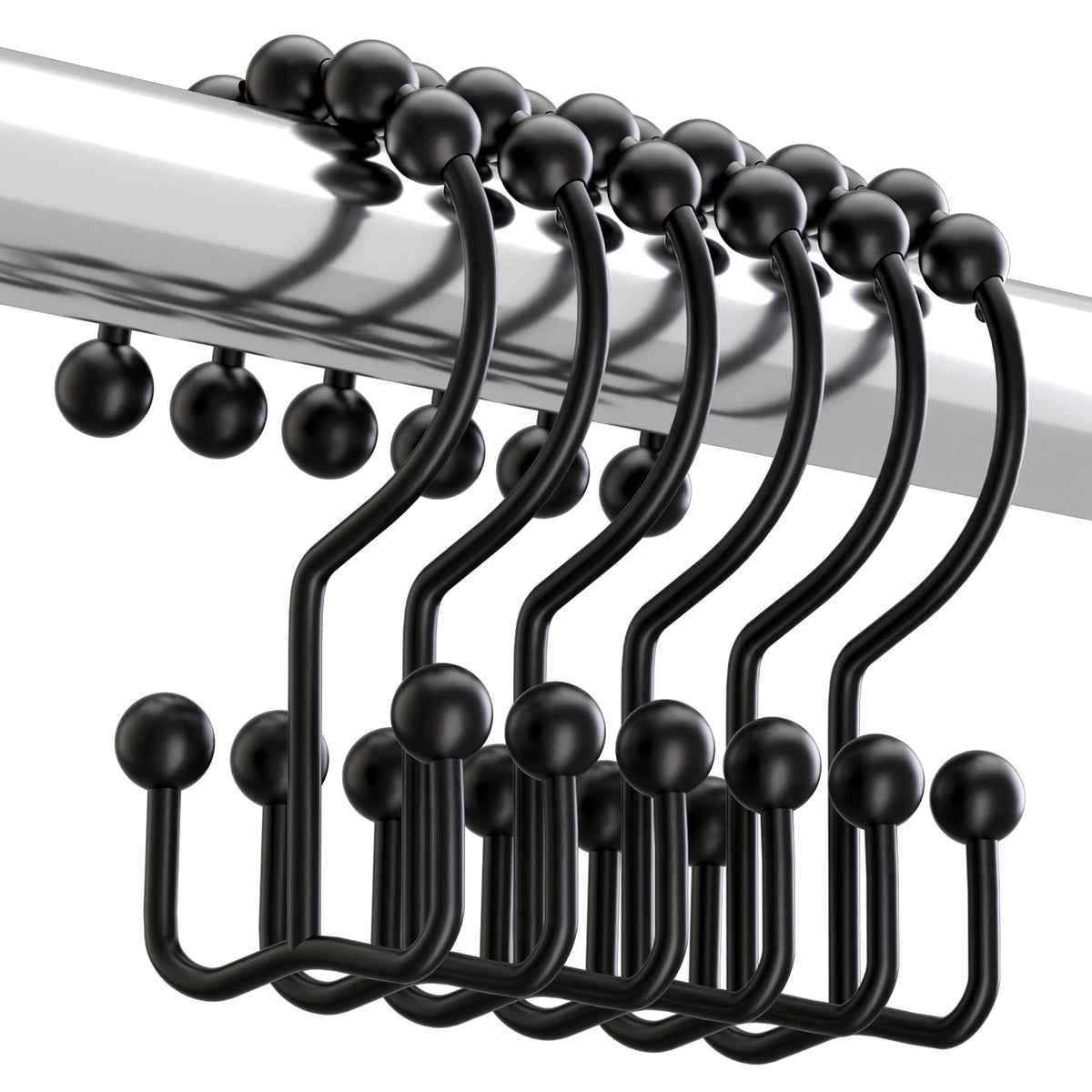 Titanker Shower Curtain Hooks Rings, Rust Resistant Metal Double Glide Shower Hooks Rings for Bathroom Shower Rods Curtains, Set of 12 Hooks - Nickel