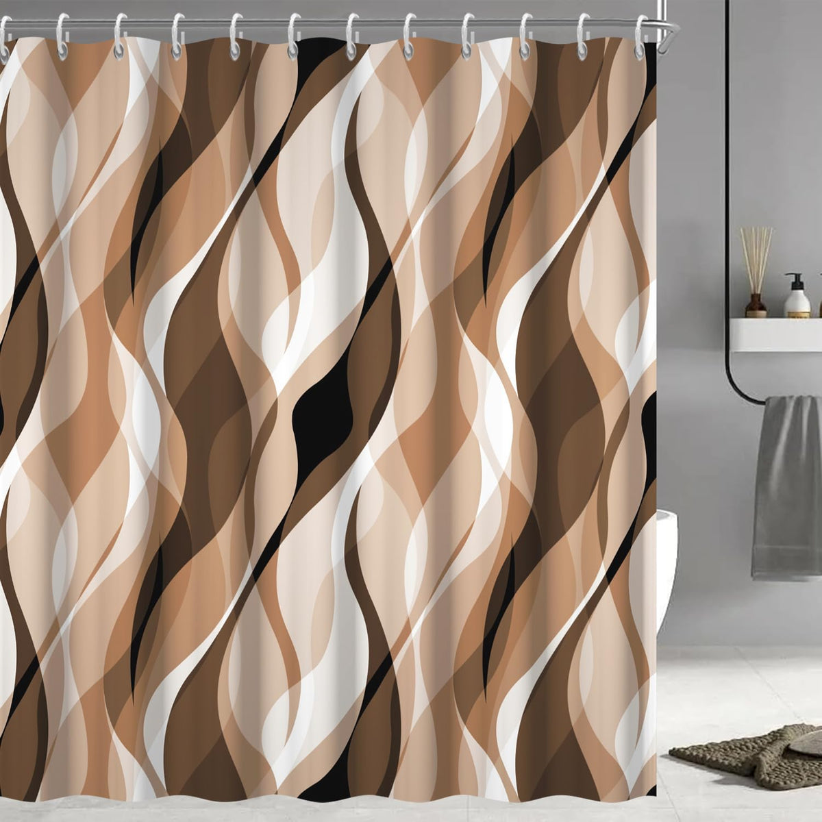 Brown Shower Curtain, Grey and Brown Striped Bathroom Decor 72x72