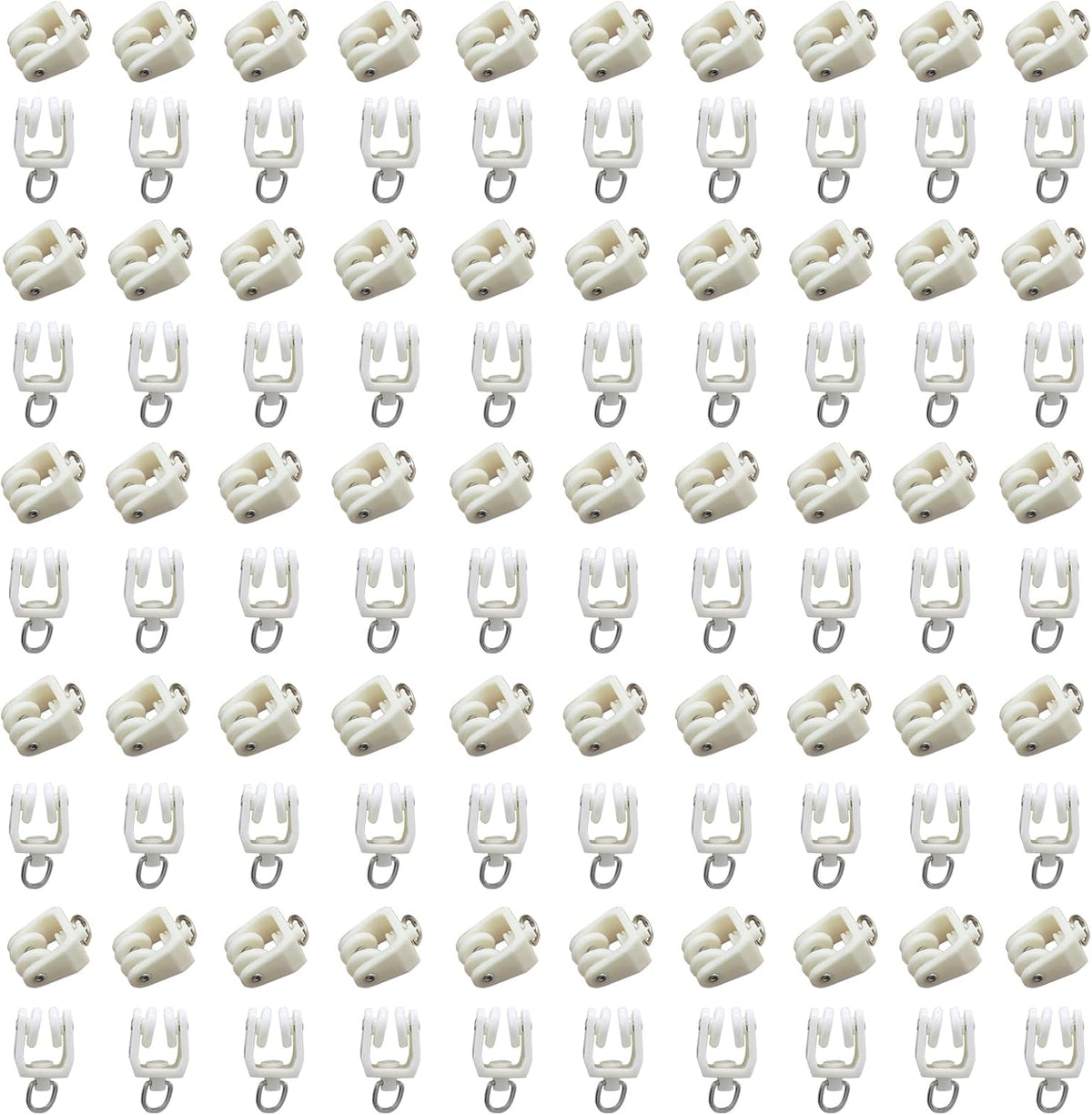 100 Pcs Flexible Curtain Track Rollers, Bendable Clips White Hooks Plastic Gliders, Drapery Rail for Shower Window/Decorators