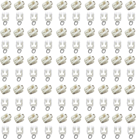 100 Pcs Flexible Curtain Track Rollers, Bendable Clips White Hooks Plastic Gliders, Drapery Rail for Shower Window/Decorators