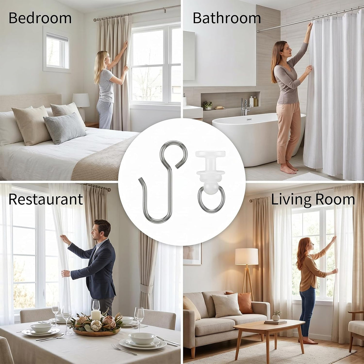 100Pcs Curtain Track Hooks Kit, Durable Curtains Tracks Gliders Rollers