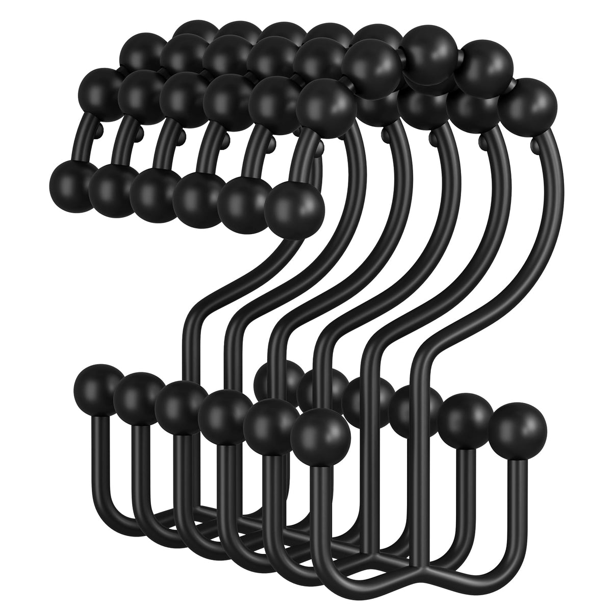 Amazer Black Shower Curtain Hooks, 12PCS Minimalist Simple Double Shower Curtain Rings, Rust-Resistant Metal Shower Hooks Shower Curtain Hangers, Shower Rings for Bathroom Shower Rods Curtains