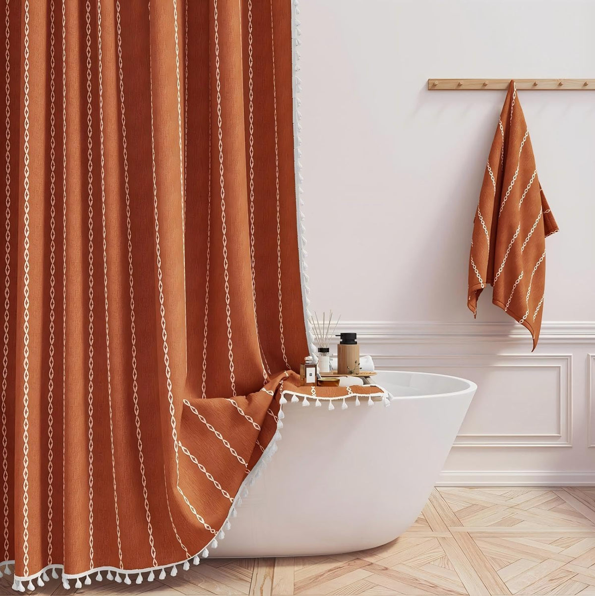 BTTN Cream Boho Farmhouse Linen Heavy Duty Shower Curtain Set, 72x72, Beige