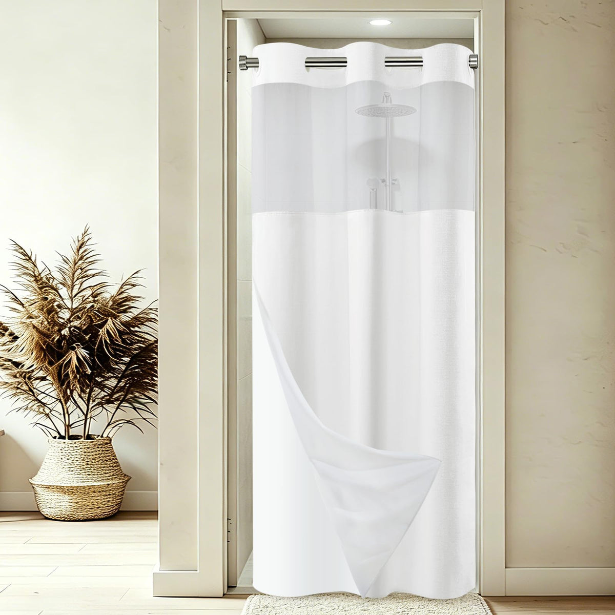 SORTTO Ringless Slub Shower Curtain with Snap in Liner, 71x74, Black