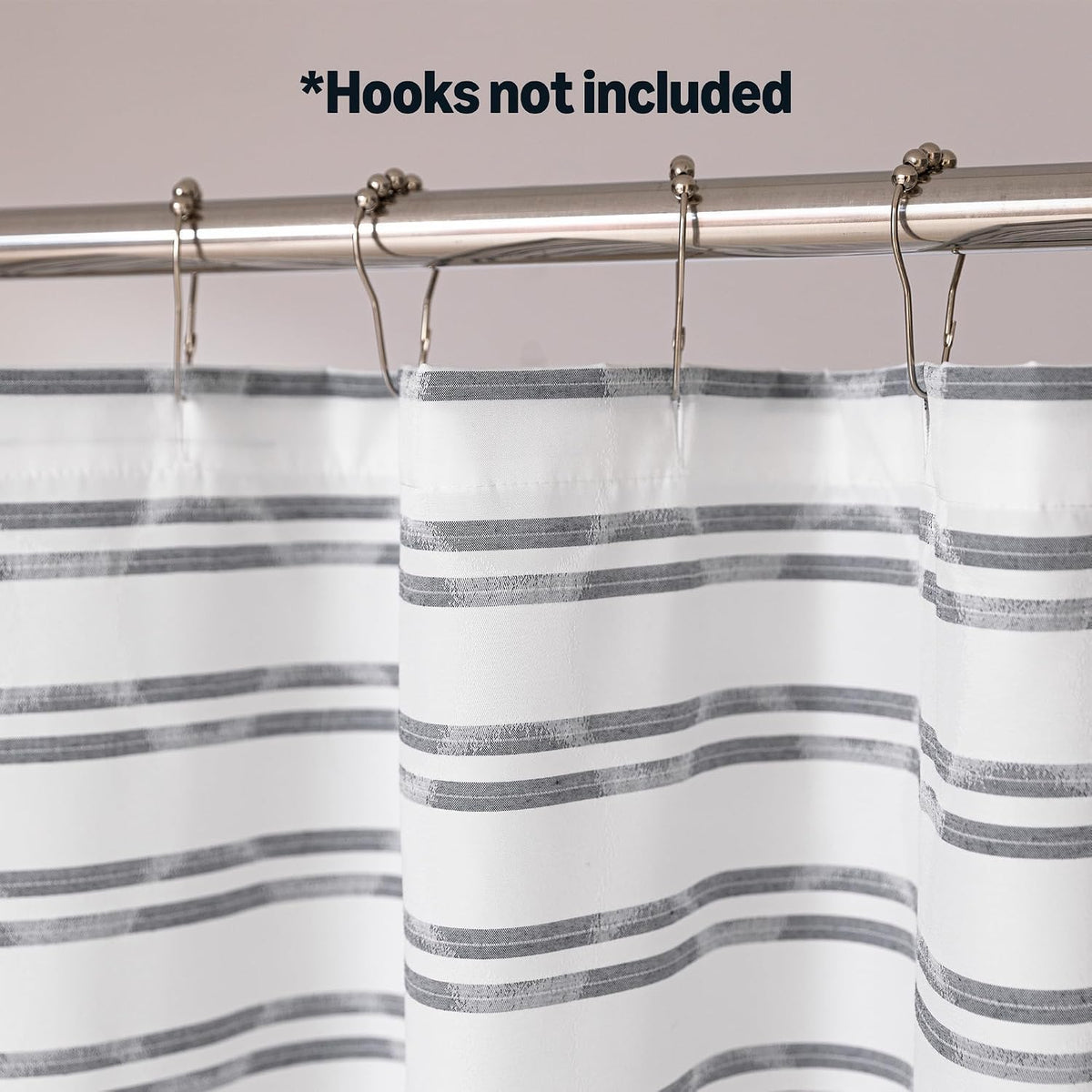 Amazon Basics Geometric Jacquard Fabric Shower Curtain for Bathroom, Lightweight, Water Repellent and Washable, 72" W x 72" L, Grey Striped