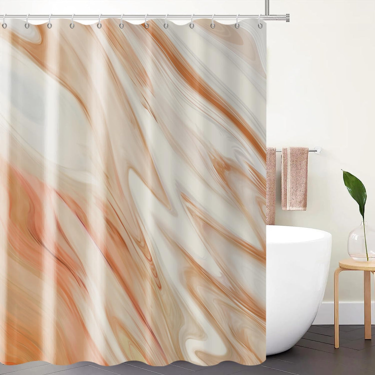 Brown Marble Shower Curtain, Grey Brown Modern Abstract Wave Luxury Bathroom Curtain Bathtub Home Decor Waterproof Fabric Machine Washable with 12 PCS Hooks,72" Wx72 L