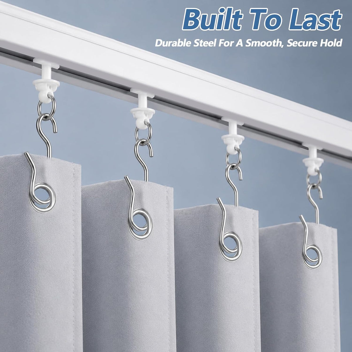 50Pack Curtain Track Rollers Gliders Hooks for Shower Curtain Straight Curved