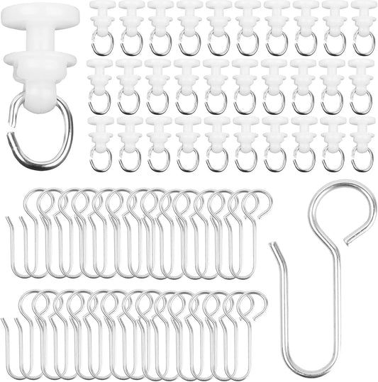 50PCS Curtain Track Gliders with 50PCS Hooks, Curtain Roller for Rv Shower Track System