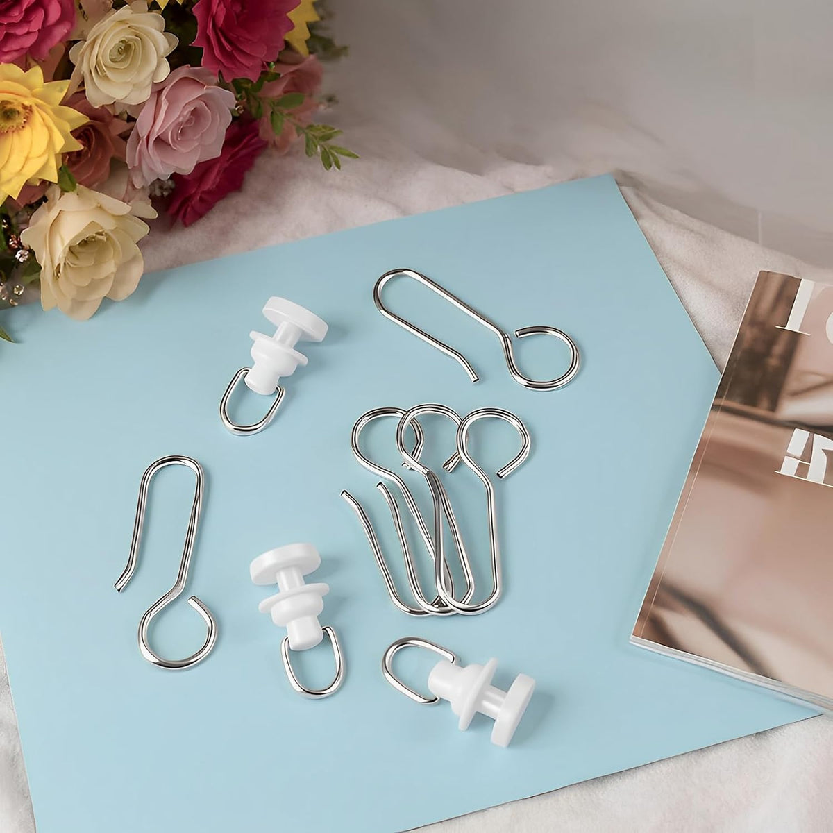 100 Pcs Curtain Track Gliders Hooks 50 Plastic Curtain Tracks Glider and 50 Metal Hook Ceiling Sliding Curtains Tracks Hook for Straight Curved Track Glider Carriers Hooks Rail Runner