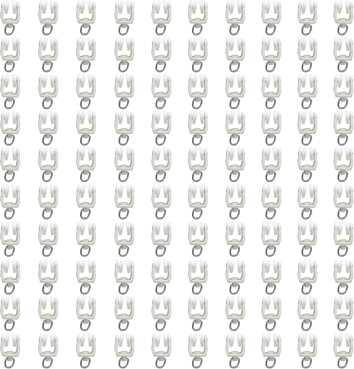 100 Pcs Flexible Curtain Track Rollers, Bendable Clips White Hooks Plastic Gliders, Drapery Rail for Shower Window/Decorators