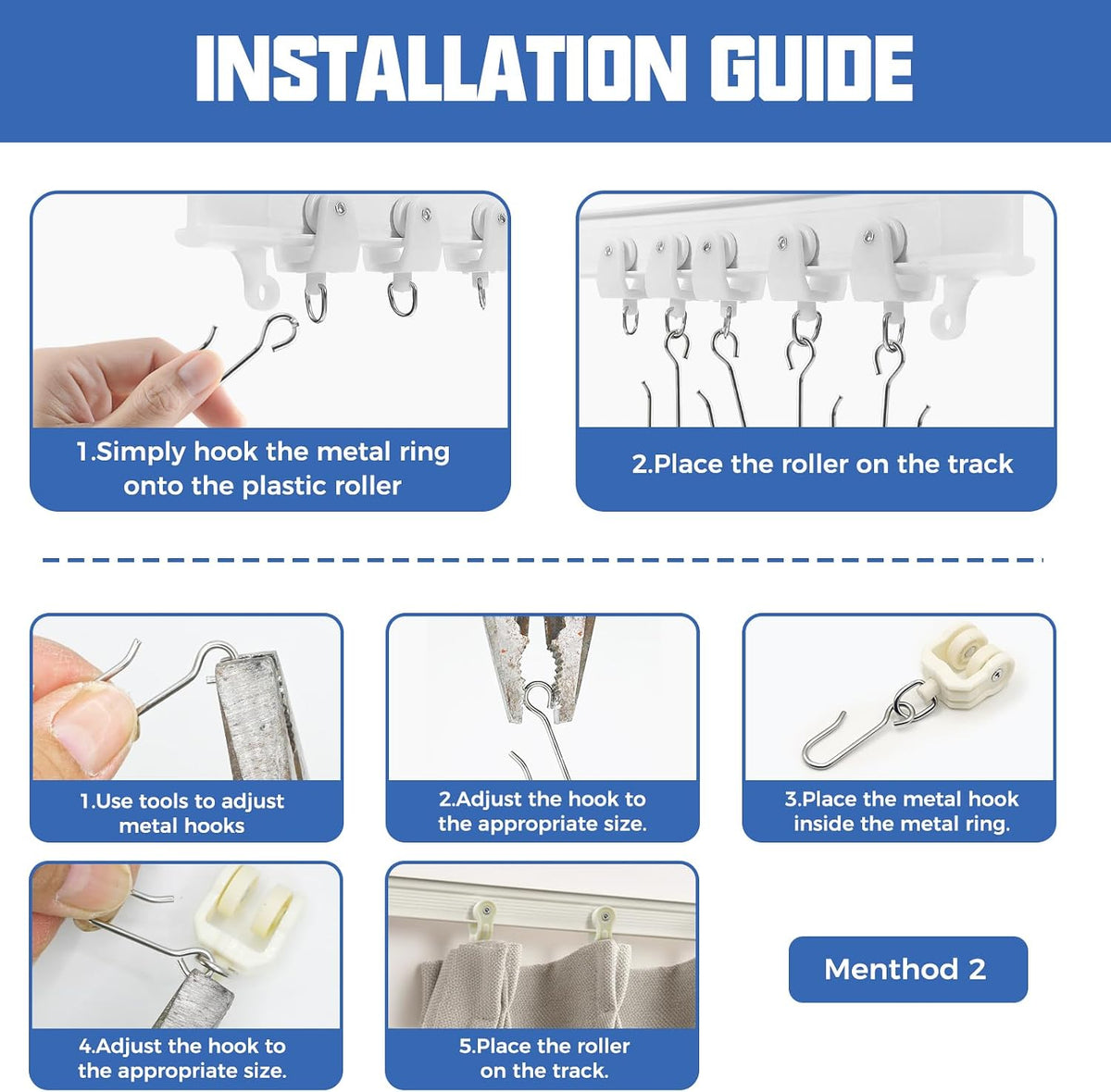 Flexible Bendable Ceiling Curtain Track Roller Hooks Plastic Metal Gliders with Hooks for Shower Window（15PCS-White）