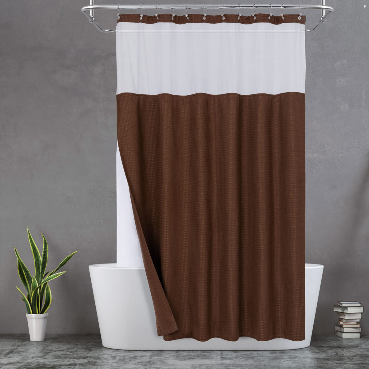 N&Y HOME Waffle Weave Shower Curtain with Snap-in Liner Set Blue, 71x72