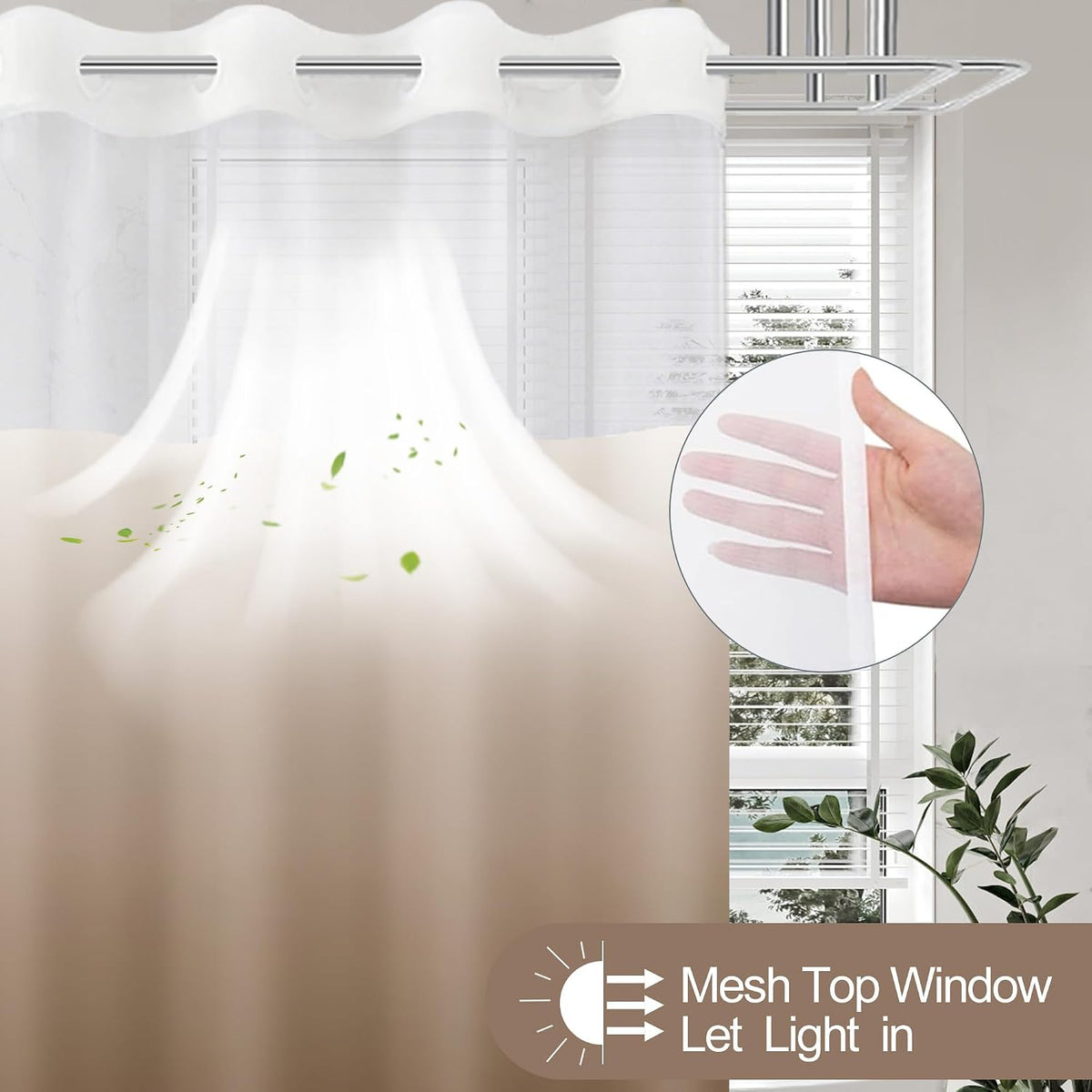 No Hook Shower Curtain and Liner Set, Ombre Brown, 71" x 74"