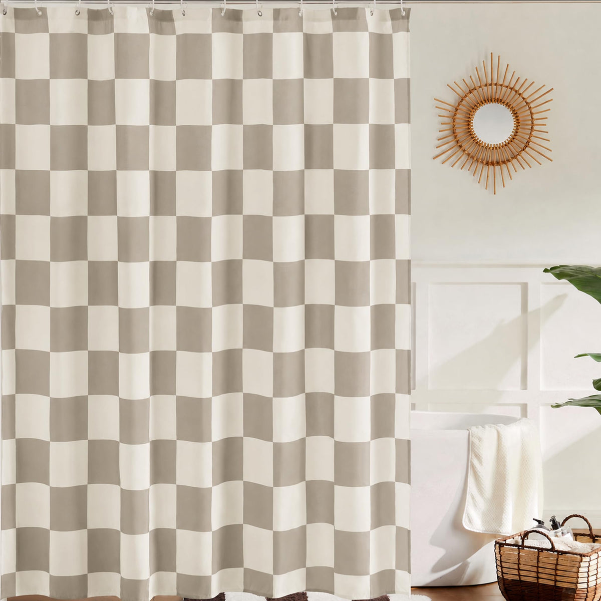 Ohocut Checkered Shower Curtain, Sage Green Shower Curtains for Bathroom, Cute Retro Checkboard Shower Curtain Vintage Aesthetic, Washable Fabric Bath Curtain 72''x72''