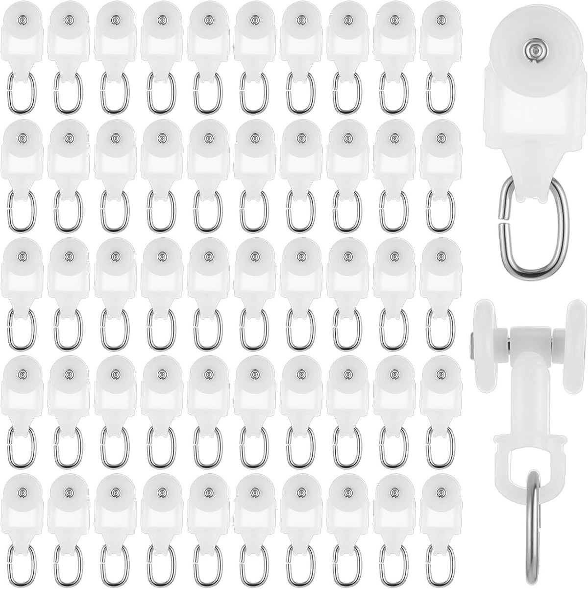 50 Pcs Curtain Track Glider Rollers Hooks Curtain Track Glider Ceiling Tracks Hooks Rail Gliders Mute Wheel Ball Pulley for 23 * 28mm Rails (Inner Diameter)
