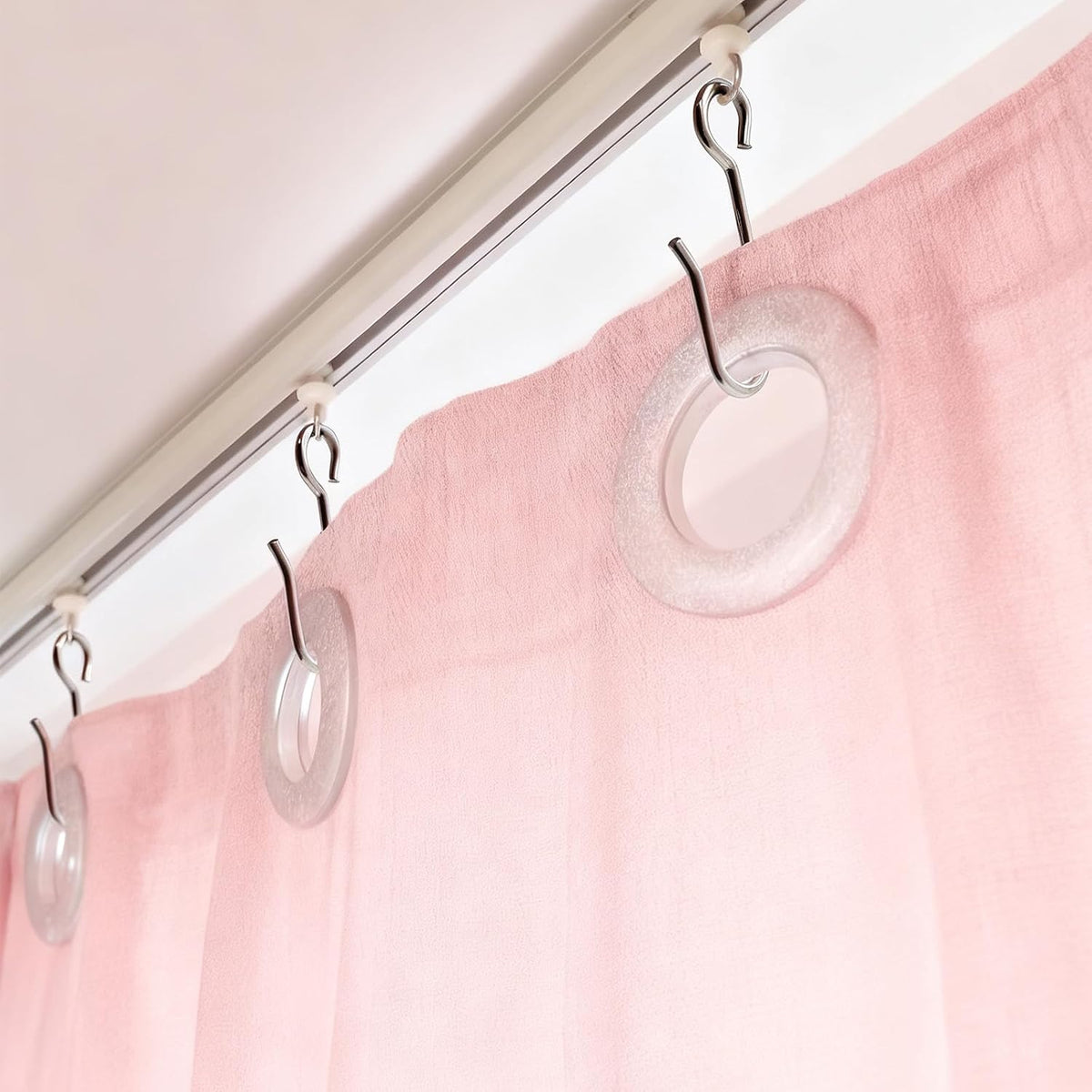 60 Pcs Curtain Track Gliders Hooks 30 Pcs Plastic White Ceiling Sliding and 30 Metal Hooks Curtain Tracks Carriers for Straight Curved Track Hook Tracks Rail Runner for Window Shower Curtains