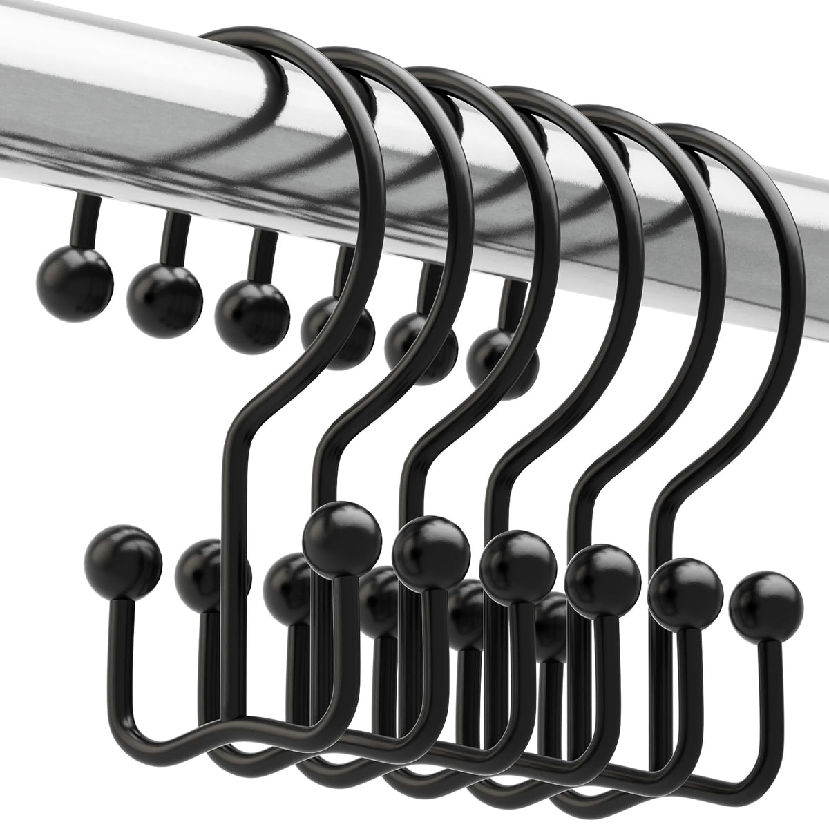Titanker Shower Curtain Hooks Rings, Rust Resistant Metal Double Glide Shower Hooks Rings for Bathroom Shower Rods Curtains, Set of 12 Hooks - Nickel