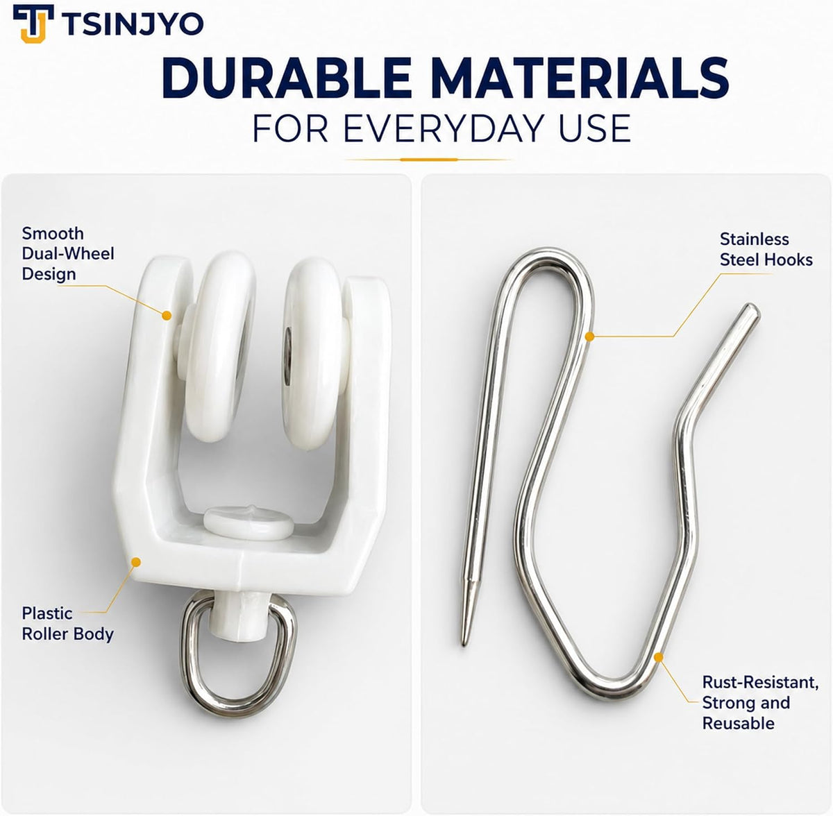 200 Pcs 11 mm Plastic Drapery Rail Gliders & Hooks Set, Ceiling Mount Curtain Track Rollers and 1.2 Inches Metal Pin-on Hooks for Bed Window Room Divider, Shower Drapes