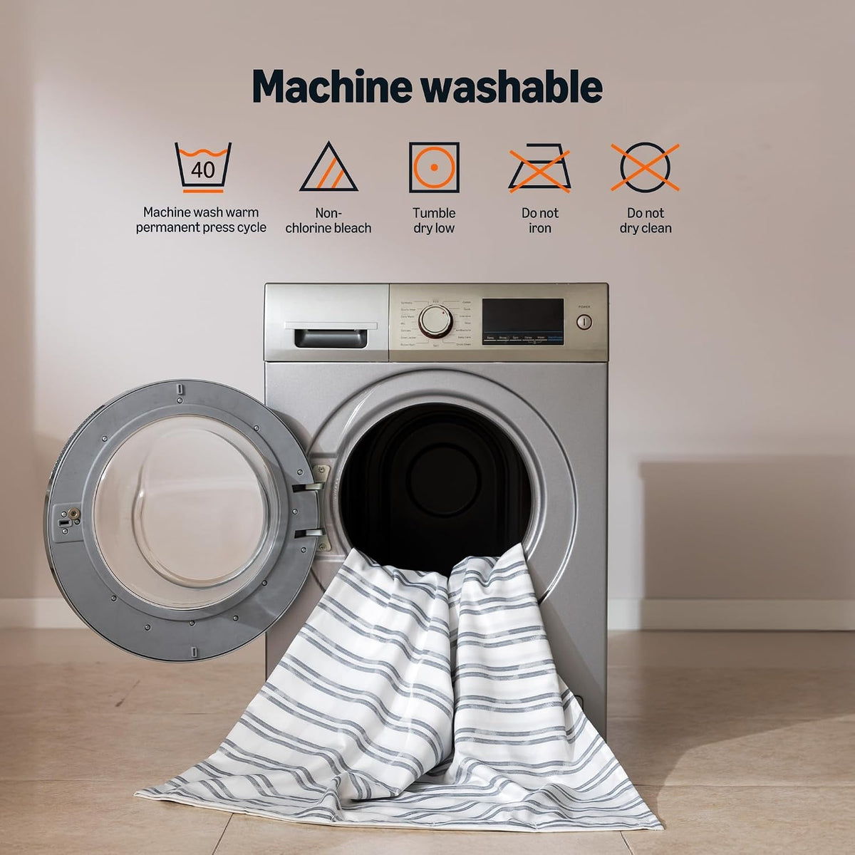Amazon Basics Geometric Jacquard Fabric Shower Curtain for Bathroom, Lightweight, Water Repellent and Washable, 72" W x 72" L, Grey Striped