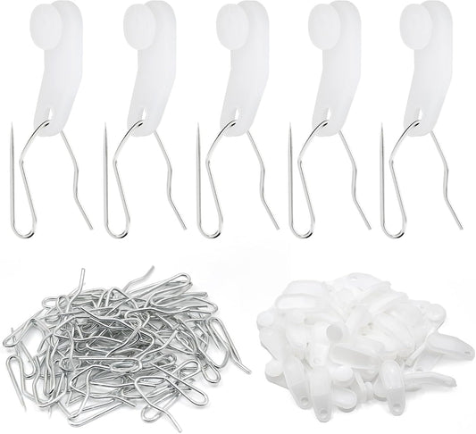 50Pcs Plastic 32mm Traverse Rod Slides-Metal Curtain Hooks Curtain Roller Curtain Track Gliders Rail Track Runners Slider for Window and Shower Curtain Accessories-White