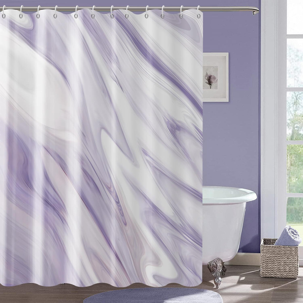 Brown Marble Shower Curtain, Grey Brown Modern Abstract Wave Luxury Bathroom Curtain Bathtub Home Decor Waterproof Fabric Machine Washable with 12 PCS Hooks,72" Wx72 L