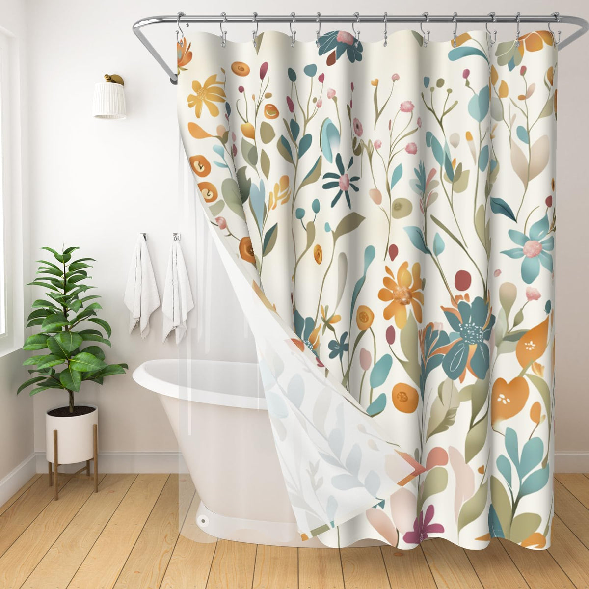 Boho Mid Century Shower Curtain, Modern Abstract with Hooks 72x72