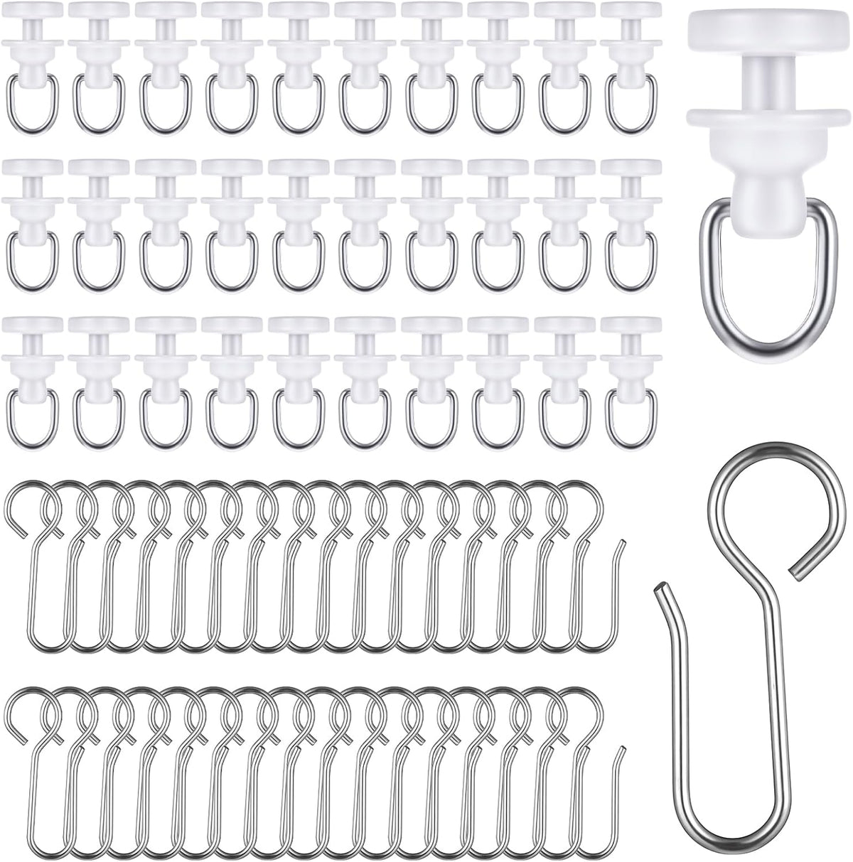 100 Pcs Curtain Track Gliders Hooks 50 Plastic Curtain Tracks Glider and 50 Metal Hook Ceiling Sliding Curtains Tracks Hook for Straight Curved Track Glider Carriers Hooks Rail Runner