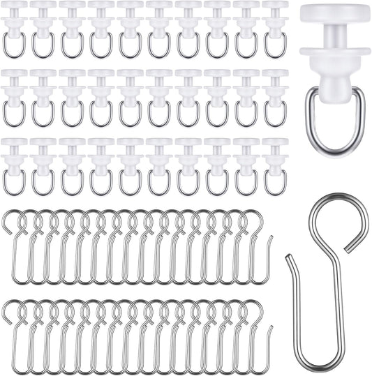 100 Pcs Curtain Track Gliders Hooks 50 Plastic Curtain Tracks Glider and 50 Metal Hook Ceiling Sliding Curtains Tracks Hook for Straight Curved Track Glider Carriers Hooks Rail Runner