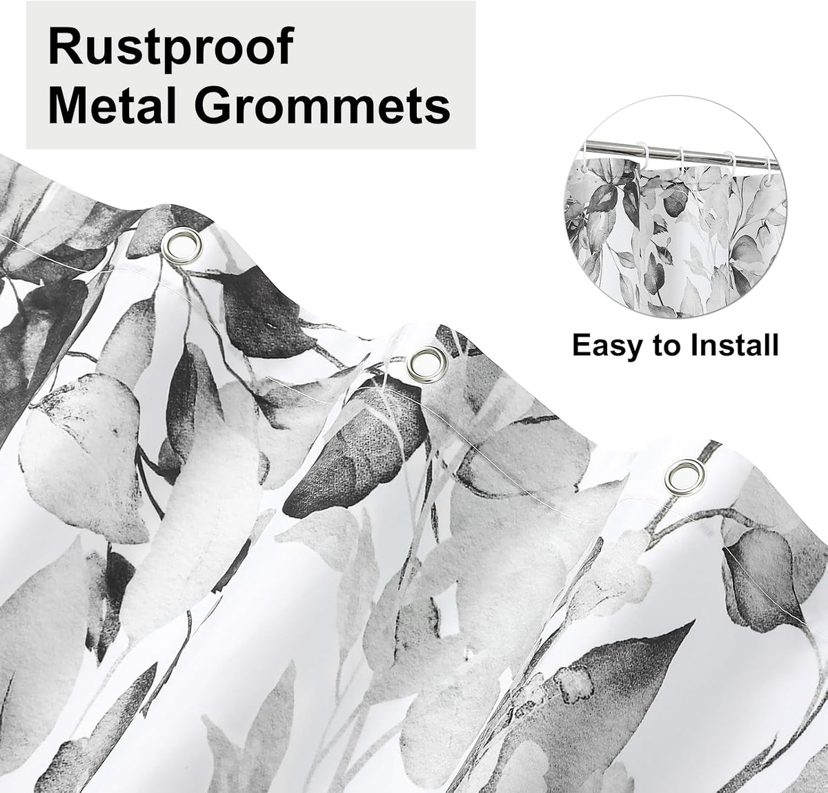 Colorful Star Grey Eucalyptus Floral Shower Curtain with Hooks, 72"W x 84"L