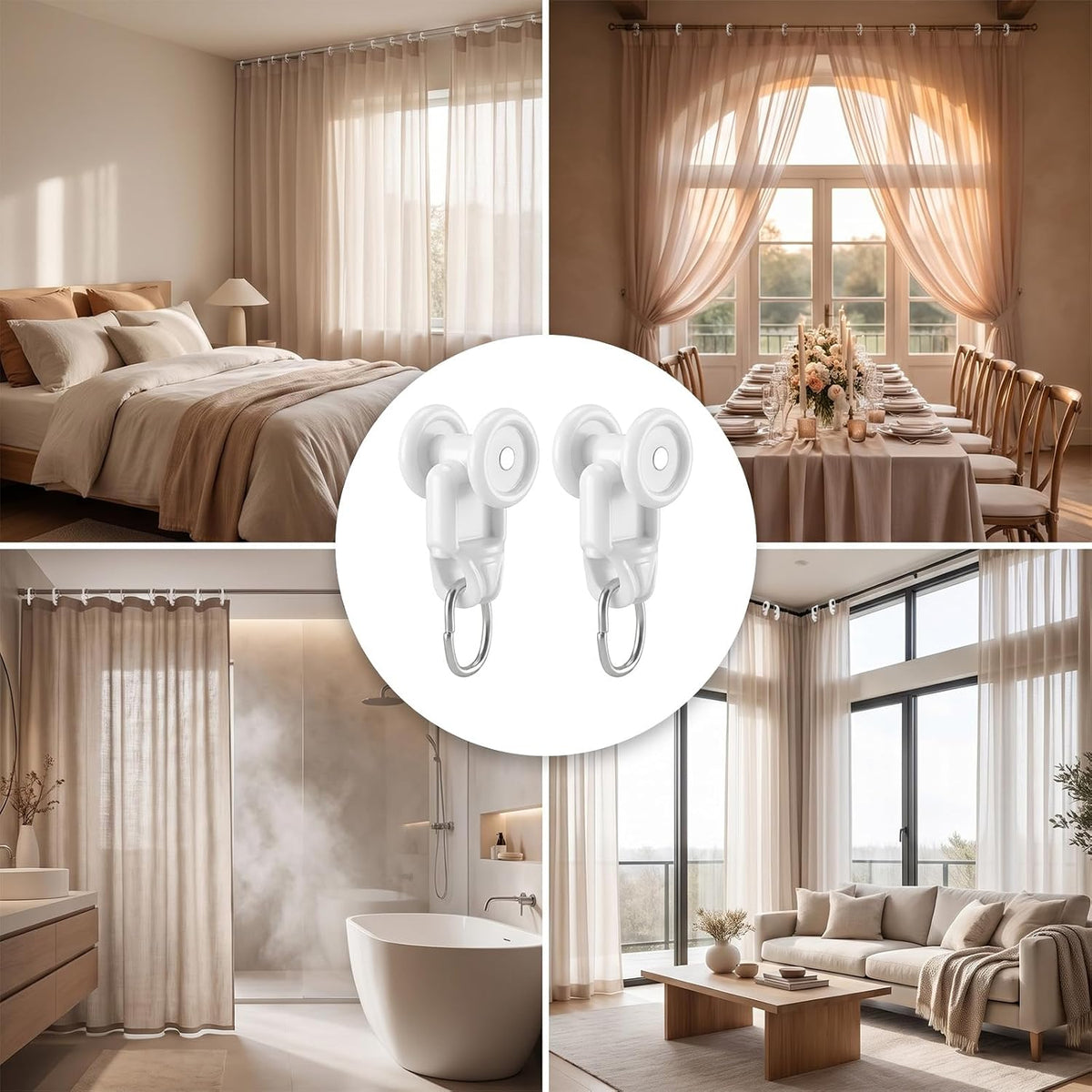 50Pcs Curtain Track Rollers, Mute Ceiling Curtain Track Gliders Hooks