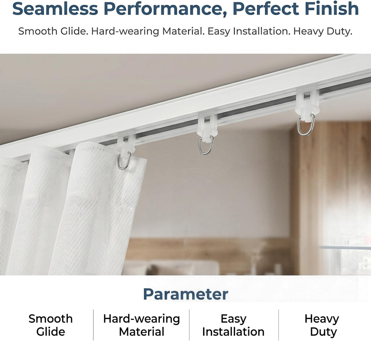 100 Pcs White Curtain Track Rollers, 0.55 Inch Plastic Mute Sliding Ceiling Track Gliders, Drapery Rail Roller Clips with Hooks Replacement for Window Shower Bedroom Curtains