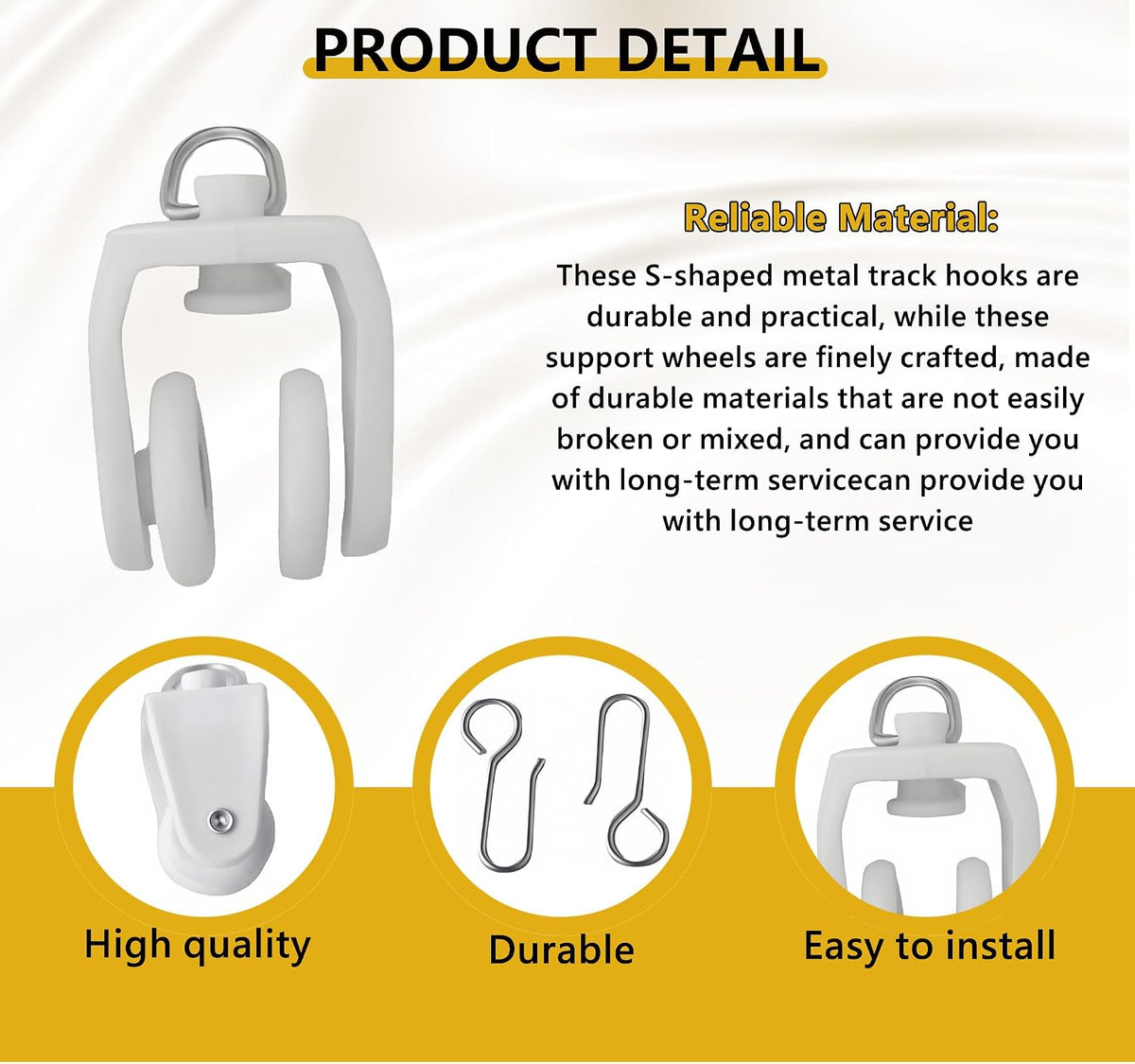 25 Pcs Curtain Track Rollers Heavy Duty Ceiling Mount Curtain Track Gliders Silent Sliding Rail Runner Hooks Stainless Steel Wheels for Room Divider Shower Drapery System (White)