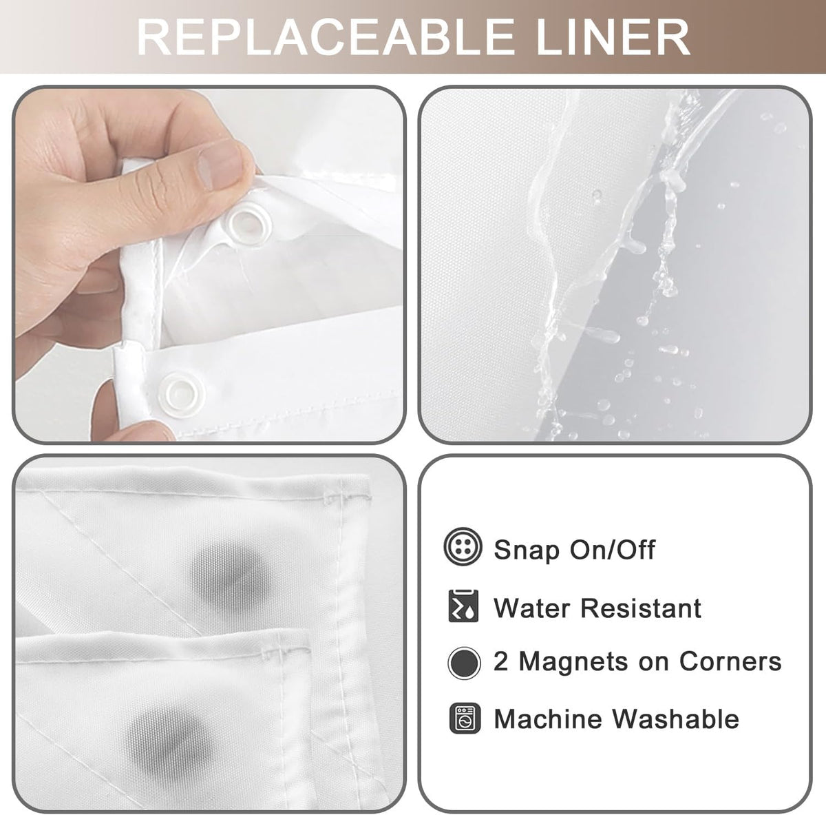 No Hook Shower Curtain and Liner Set, Ombre Brown, 71" x 74"