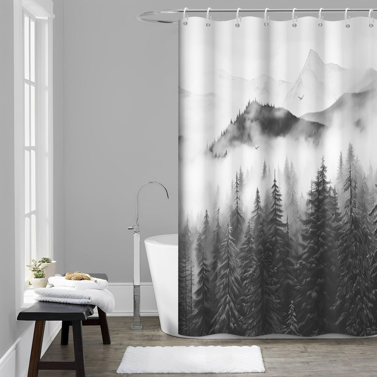 Navy Blue Forest Shower Curtain for Bathroom 72x72 Inch
