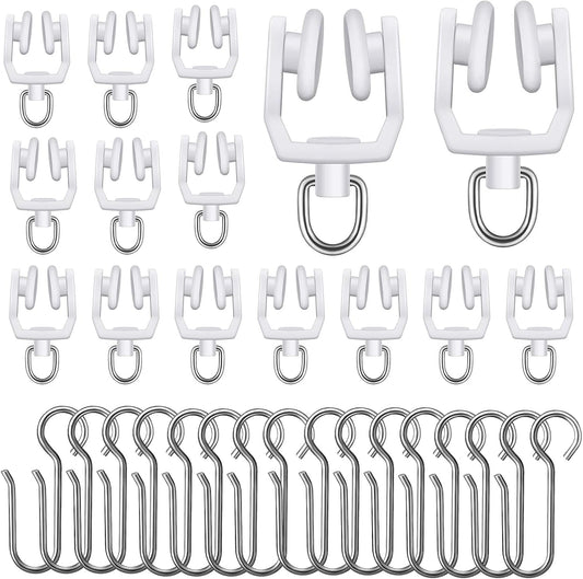 Heran Ceiling Curtain Track Hooks and Rollers Set, 60 Pieces Stainless Steel S-Type Hooks with Plastic Track Rollers for Smooth Curtain Movement