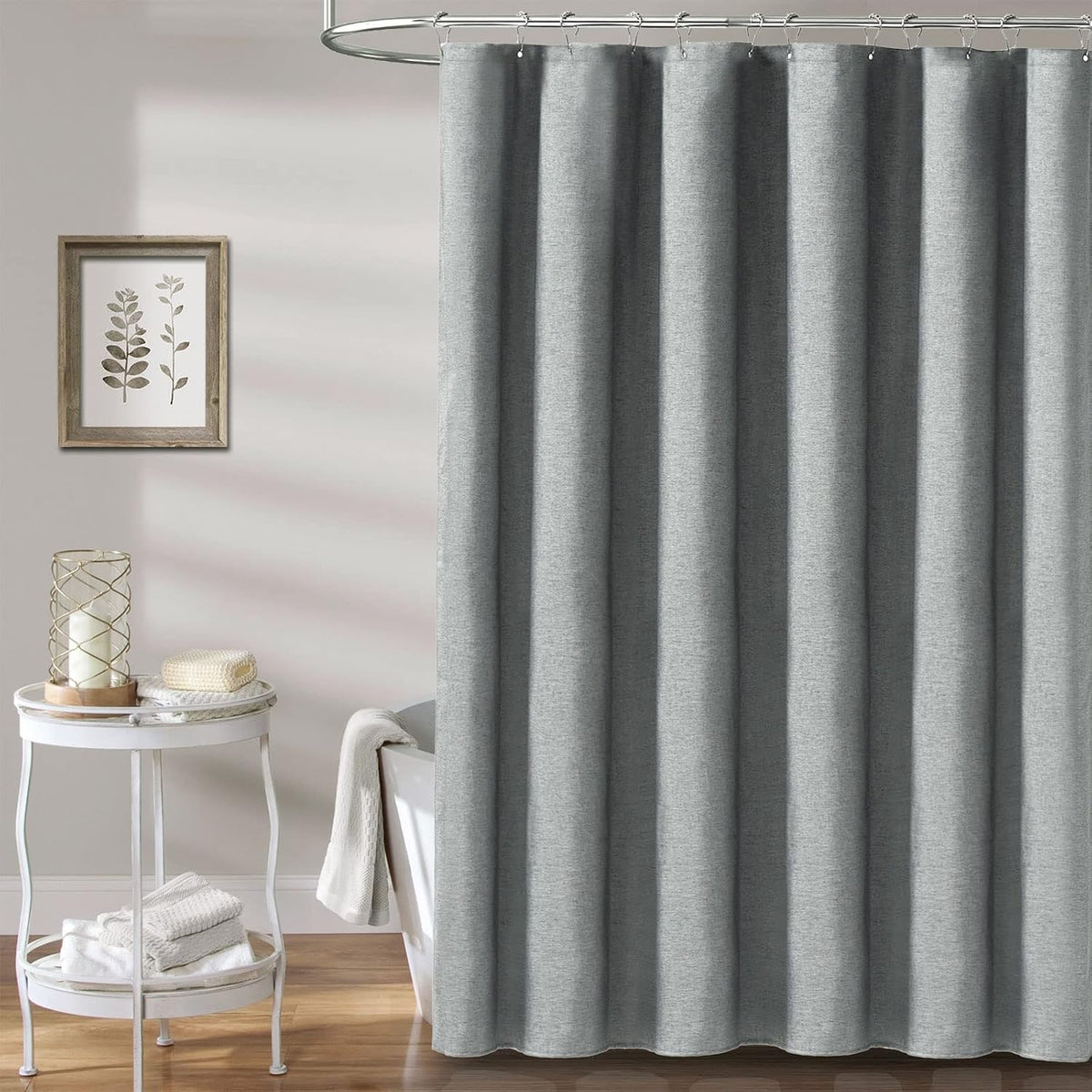 BTTN Grey Linen Textured Waterproof Fabric Shower Curtain Set, 72x72, Gray