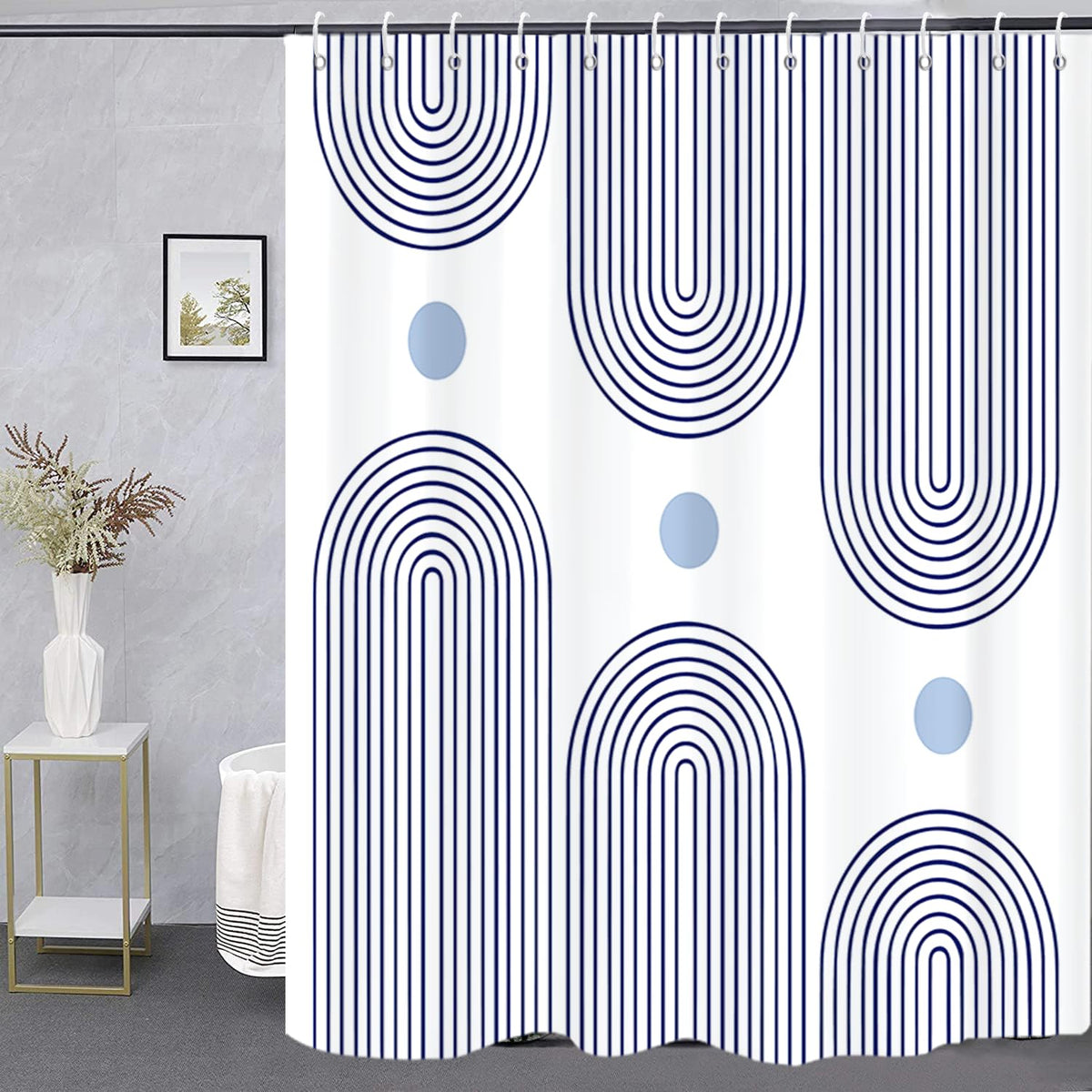 Boho Mid Century Shower Curtain, Modern Abstract with Hooks 72x72
