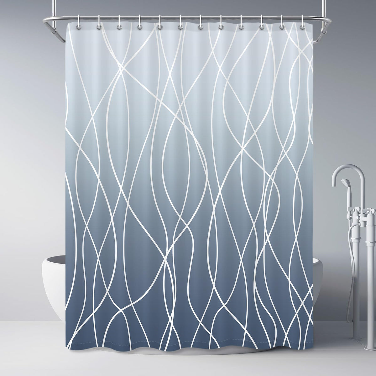 Striped Shower Curtain for Bathroom, Grey White, 72" W x 72" L