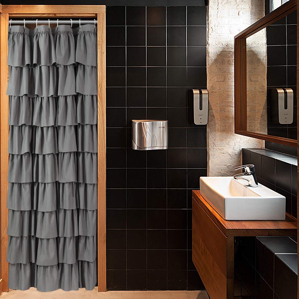 White Ruffle Shower Curtain for Bathroom,72 x 72 Inches, Farmhouse Style