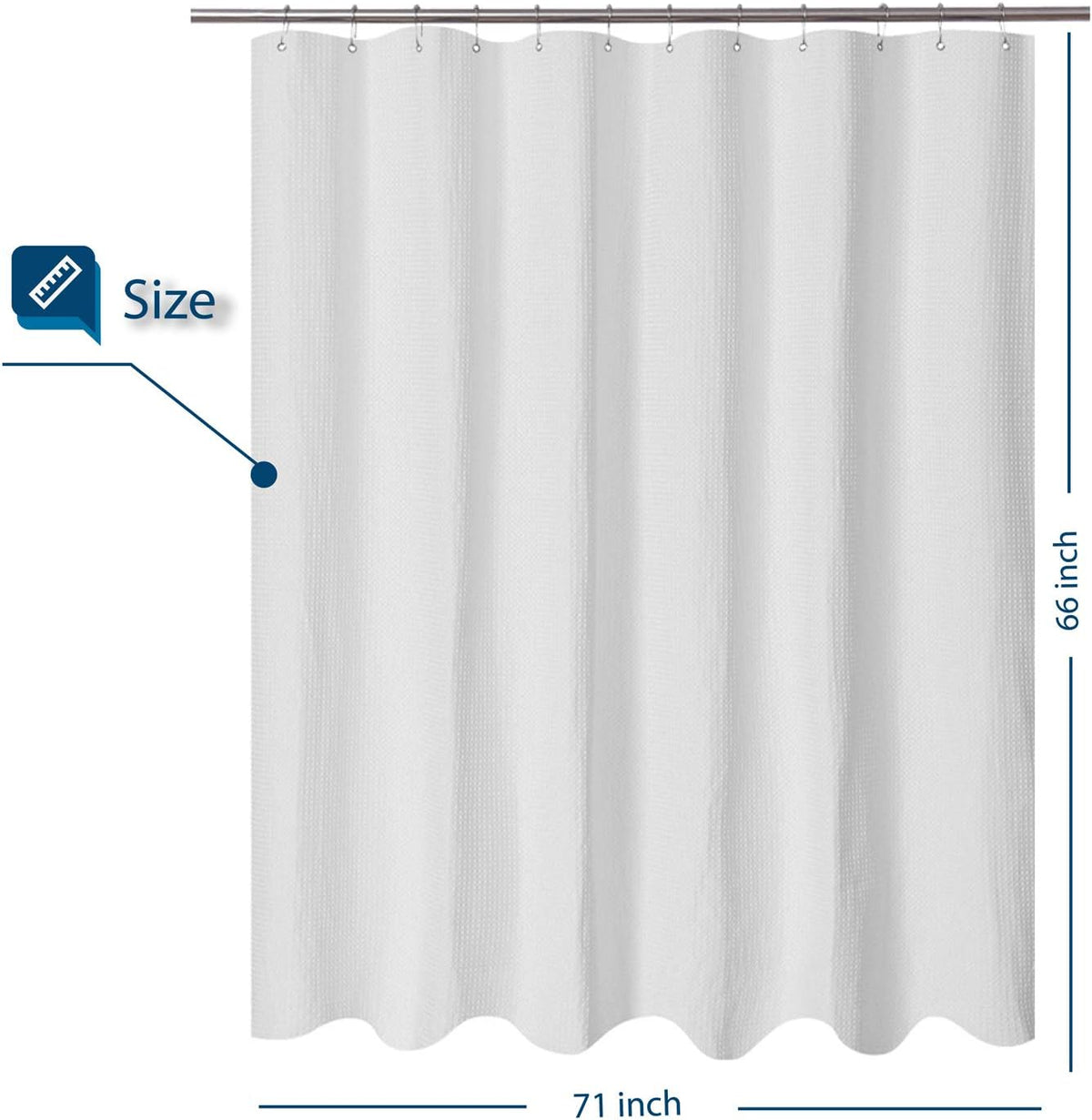 Barossa Design Waffle Weave Short Shower Curtain Fabric 66" Length, White