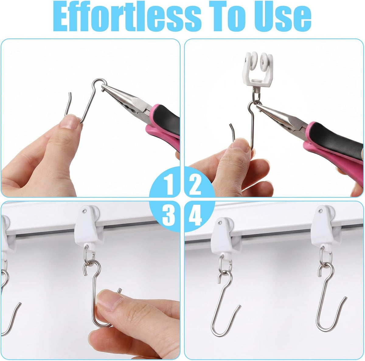 Xindojuz 60 PCS Curtain Track Hooks and Rollers Sets