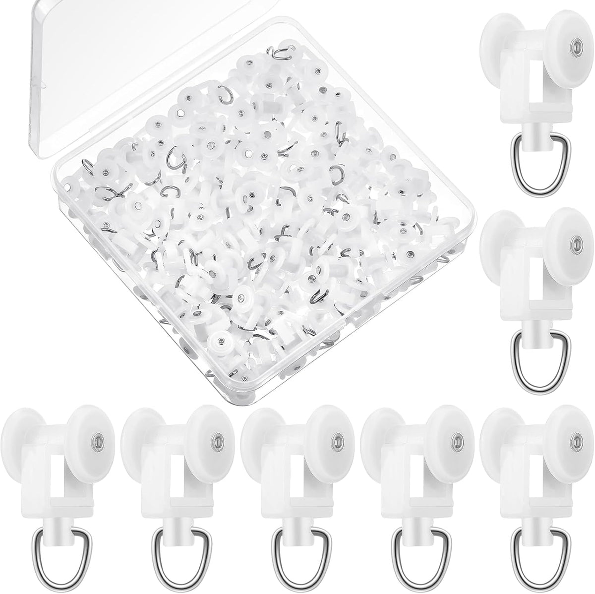 Barydat 100 Pcs Curtain Track Gliders Dual Wheel Plastic Mute Roller