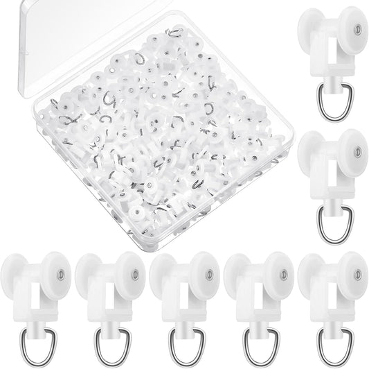 Barydat 100 Pcs Curtain Track Gliders Dual Wheel Plastic Mute Roller