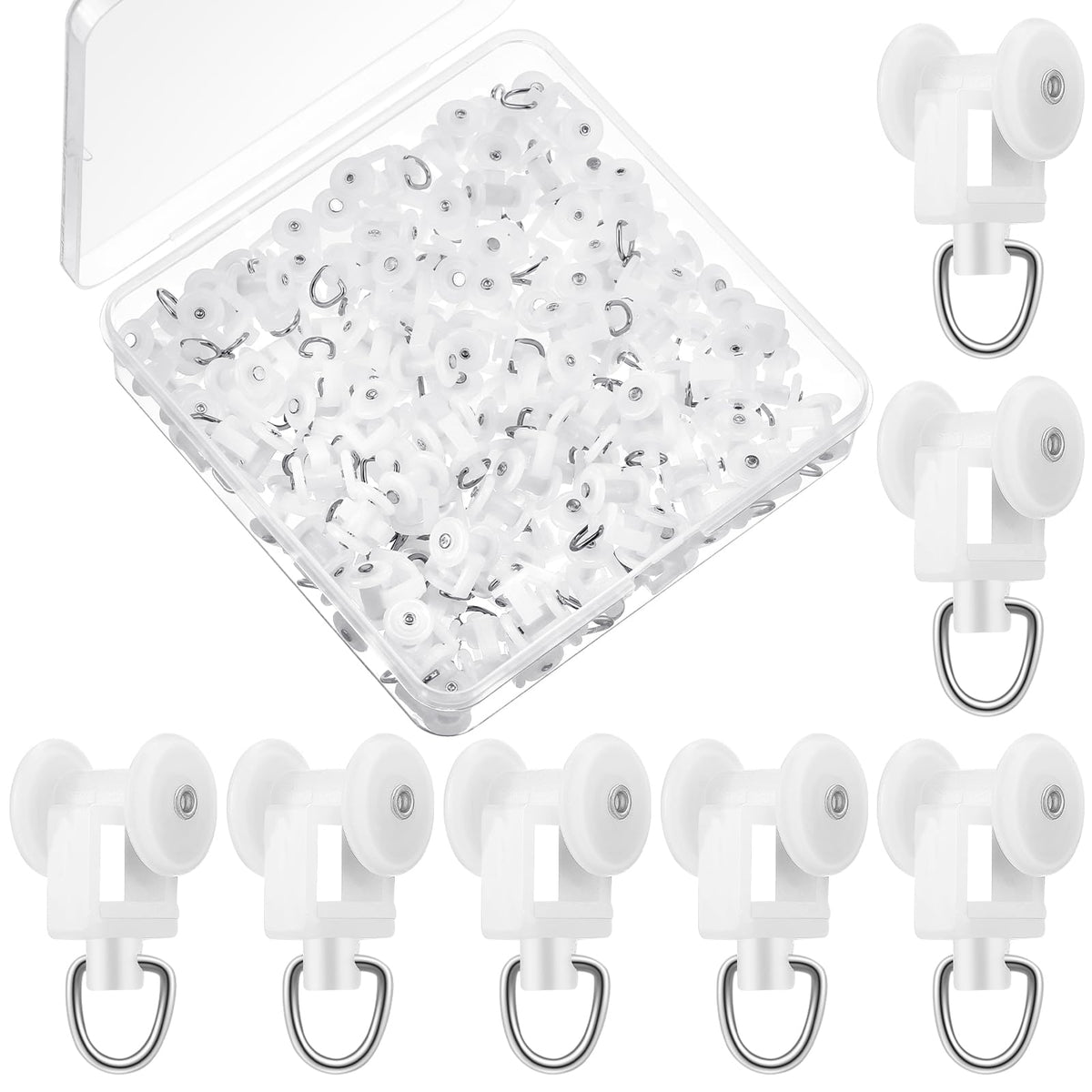Barydat 100 Pcs Curtain Track Gliders Dual Wheel Plastic Mute Roller