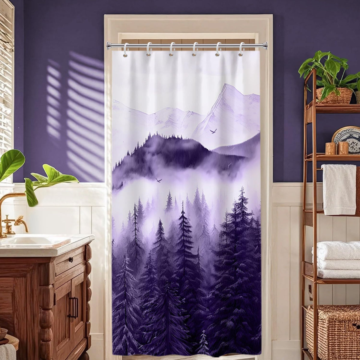 Navy Blue Forest Shower Curtain for Bathroom 72x72 Inch