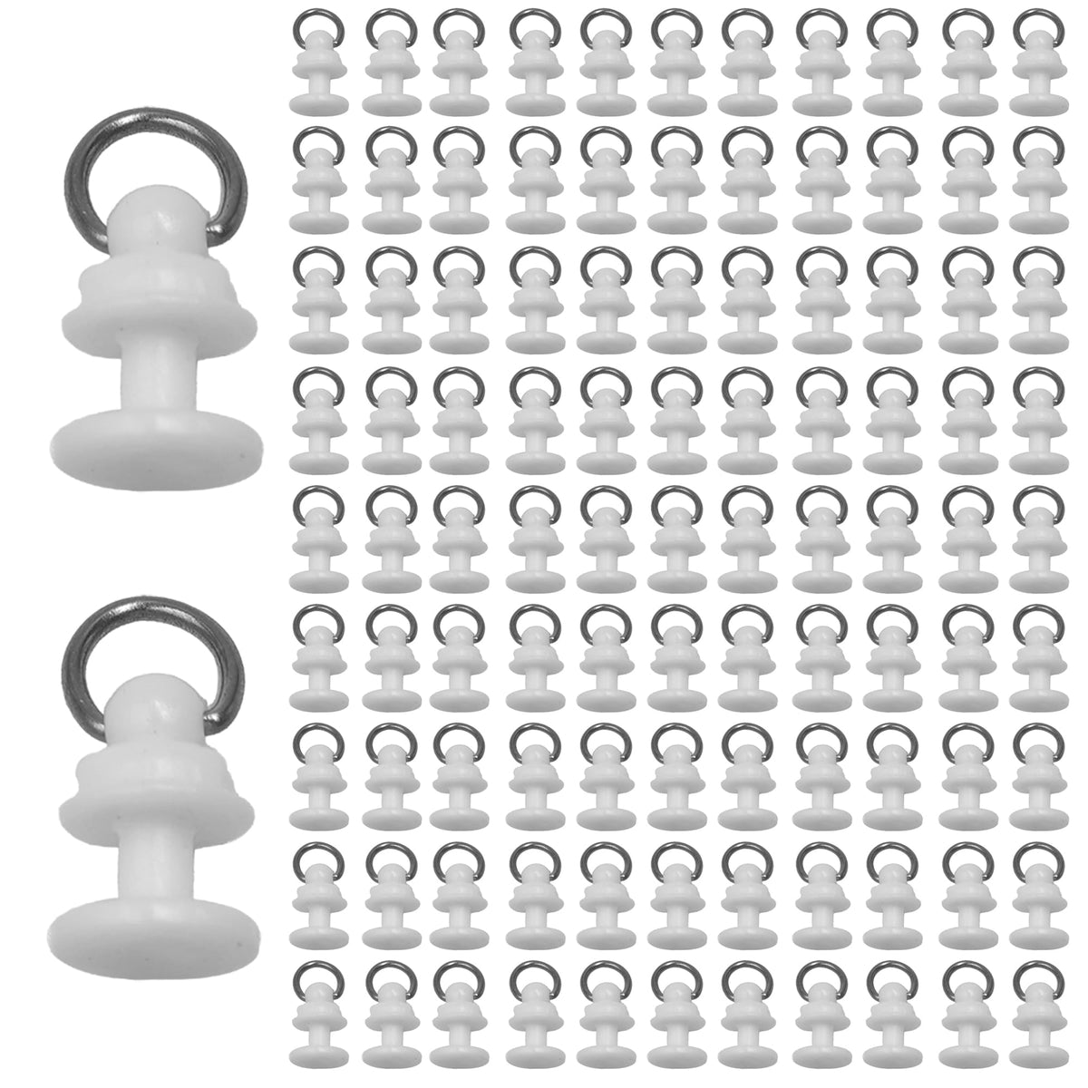 50PCS White Curtain Track Gliders, Plastic Sliding Hooks for Ceiling Mounted Rails, Smooth Rolling Accessories for Home RV Shower Dividers